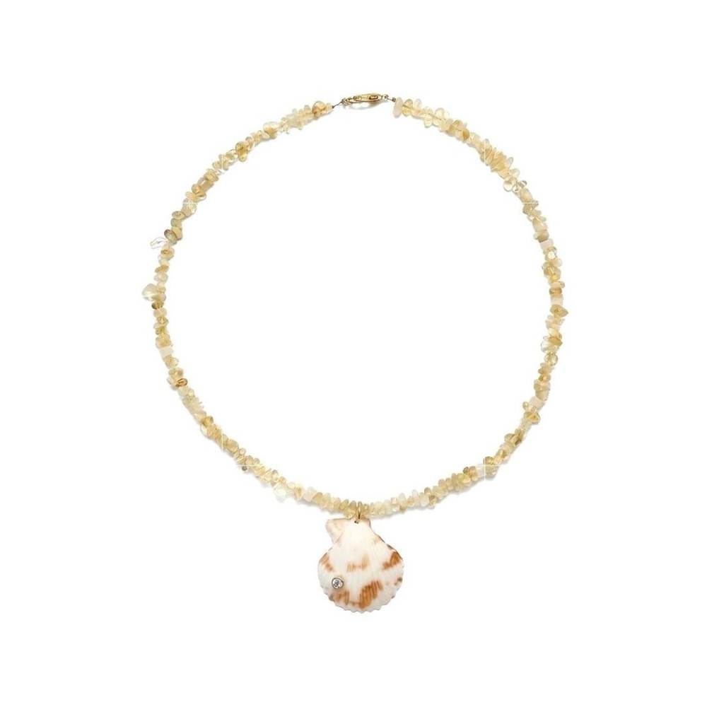 New! Citrine Necklace w/ Calico Scallop Shell Pendant and Crystal Accent